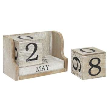 Wooden Perpetual Block Calendar for Desk, Wood Month Date Display Blocks for Teachers, Students, Classroom, Rustic Farmhouse Office Decor, Desk Accessories (5 x 4 In)