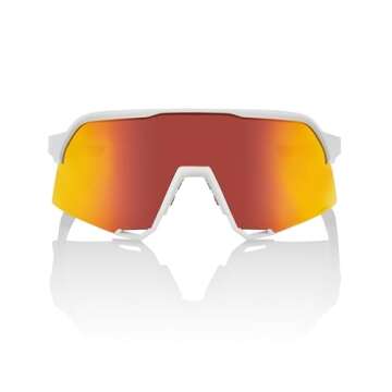 100% S3 Sport Performance Cycling Sunglasses (Soft Tact White - HiPER Red Multilayer Mirror Lens)