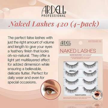 Ardell Naked Lashes 420 Multipack, Lightweight Natural Look, Invisiband for Comfort, Perfect for Everyday Wear, 4-Pairs, 1-Pack