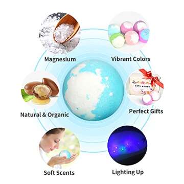 Light Up Bath Bombs with Surprise Inside, 4.23 oz Natural Bath Bombs Gift Set 6 with Essential Oils, Magnesium Large Bath Bombs for Women Relaxing Spa Bath Skin Moisturize Gifts for Women