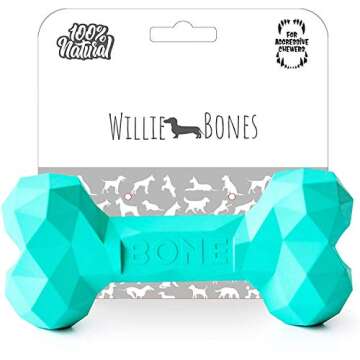 Willie Bones | Modern Dog Chew Toy | Almost Indestructible Dog Toys for Aggressive Chewers | Tough + Durable + Strong Natural Rubber Bone Toy for Small + Large Dogs + Puppy Teething | Boredom Chews