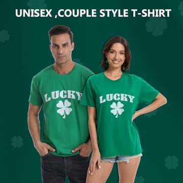 St Patrick's Day Shirts for Women and Men Lucky Irish Green Shamrock Crew Neck Short-Sleeve Graphic Tee Costume Funny Saint Paddys Day Clover Printed T-Shirt Top Lucky S