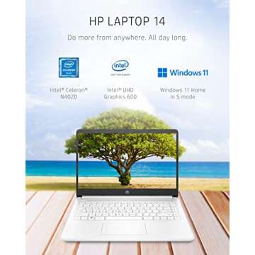 HP 14 Laptop - Intel Celeron N4020, 4GB RAM, 64GB, 14" HD, Windows 11, Microsoft 365