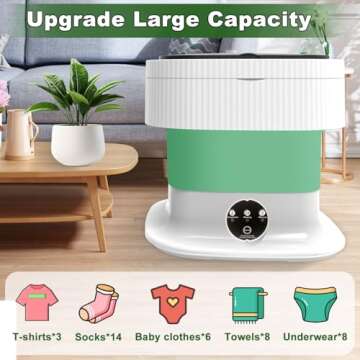 Mini Portable Washing Machine Small - 16L Portable Mini Washing Machine with Spin, Mini Lavadora Portatil Washer Foldable, Small Washing Machine Portable Used for Travel Baby Green 60W [CLEAN S+]