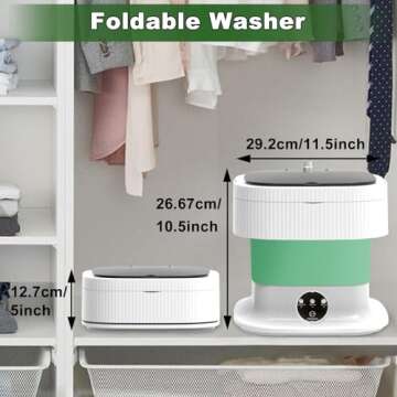 Mini Portable Washing Machine Small - 16L Portable Mini Washing Machine with Spin, Mini Lavadora Portatil Washer Foldable, Small Washing Machine Portable Used for Travel Baby Green 60W [CLEAN S+]