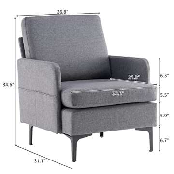 Karl home Mid-Century Accent Chair Modern Fabric Singl Sofa Dark Gray Upholstered Comfy Arm Chair Living Room Furniture