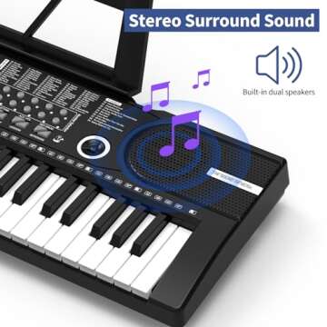 61 keys keyboard piano, Electronic Digital Piano with Built-In Speaker Microphone, Sheet Stand and Power Supply, Portable piano Keyboard Gift Teaching for Beginners