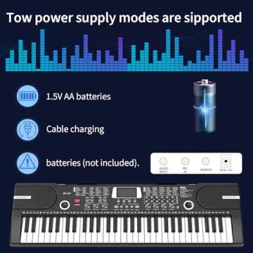 61 keys keyboard piano, Electronic Digital Piano with Built-In Speaker Microphone, Sheet Stand and Power Supply, Portable piano Keyboard Gift Teaching for Beginners