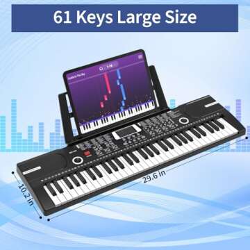 61 keys keyboard piano, Electronic Digital Piano with Built-In Speaker Microphone, Sheet Stand and Power Supply, Portable piano Keyboard Gift Teaching for Beginners