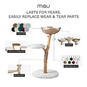 Wooden Cat Climbing Tree Tower, Modern Single Branch Cat Condo, Wood, Cat Lover Furniture Gift by MAU LIFESTYLE (Alpine White)