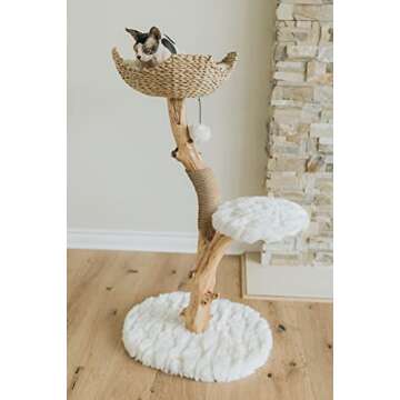 Wooden Cat Climbing Tree Tower, Modern Single Branch Cat Condo, Wood, Cat Lover Furniture Gift by MAU LIFESTYLE (Alpine White)