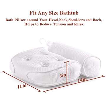 Bath Pillow Spa Bathtub Cushion Head,Neck,Shoulder and Back Support Rest with 4 Non-Slip Strong Suction Cup Fathers Day Bathing Shower Gifts