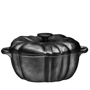 Bruntmor Pre Seasoned Cast Iron Pumpkin Soup Pot With Cast Iron Lid and Knob On Top |4 Qaurt Cast Iron Casserole Soup Top|Dutch Oven Crockpot |Perfect Casserole For Oven-to-Table Presentations