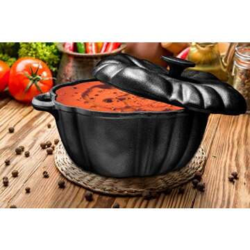 Bruntmor Pre Seasoned Cast Iron Pumpkin Soup Pot With Cast Iron Lid and Knob On Top |4 Qaurt Cast Iron Casserole Soup Top|Dutch Oven Crockpot |Perfect Casserole For Oven-to-Table Presentations