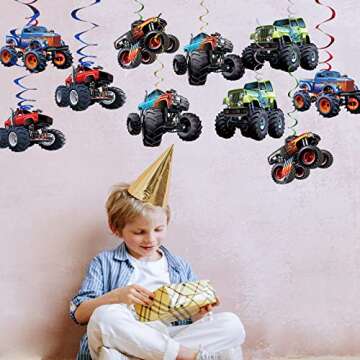 Monster Truck Hanging Swirls Set 25PCS Monster Truck Birthday Party Hanging Decoration Monster Truck Party Supplies For Boys Birthday