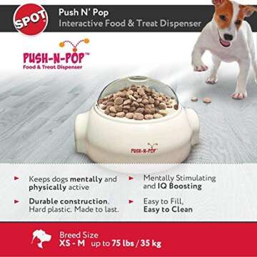 SPOT Push N’ Pop - Interactive Slow Feeding Dog Food Dispenser - Award Winning - Mental Stimulation, Entertaining, Durable Ethical Pets