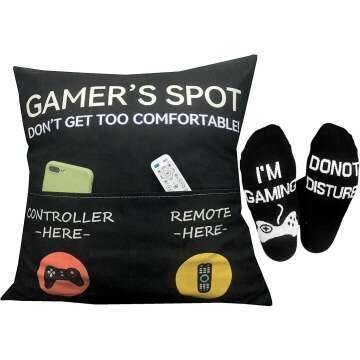 Gamer Gifts for Gamers, Pocket Design Throw Pillow Covers 18 x 18 Inch + Gamer Socks, Gaming Room Décor Stocking Stuffers Gaming Gifts Easter Basket Stuffers for Teen Boys Girls Men Father Boyfriends