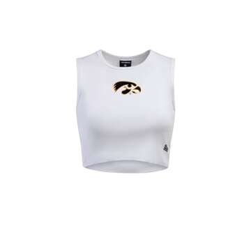 Hype & Vice Cut-Off Tank for Women (Small) - University of Iowa Top for Women, Cropped Fit Tank Top, College Shirts for Game Days - White