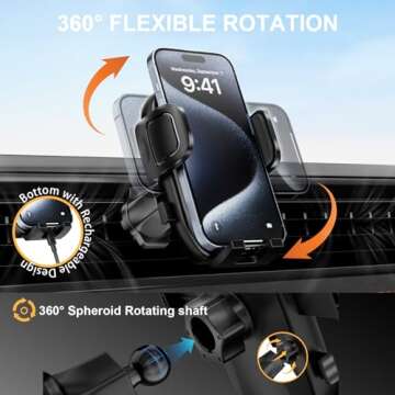 Phone Holders for Your Car with Newest Metal Hook Clip, Air Vent Cell Phone Car Mount 360° Rotation Car Phone Holder Universal Automobile Cradle Fit for iPhone Android and All Smartphones Dark Black