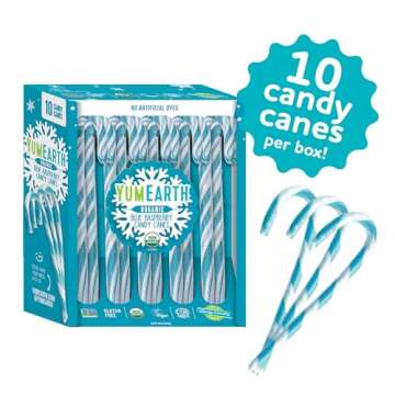 YumEarth Organic Candy Canes - Individually Wrapped Full Size Blue Raspberry Candy Canes - Dye Free, Allergy Friendly, Non GMO, Gluten Free, Vegan - 10 Count (Pack of 1)