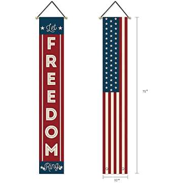 4th of July Decorations Outdoor Patriotic Memorial Day Decor, Independence Day Veterans Day Labor Day Hanging American Flag and Banner, Stars and Stripes Porch Sign Party Supplies - Red White Blue 2024