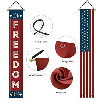 4th of July Decorations Outdoor Patriotic Memorial Day Decor, Independence Day Veterans Day Labor Day Hanging American Flag and Banner, Stars and Stripes Porch Sign Party Supplies - Red White Blue 2024