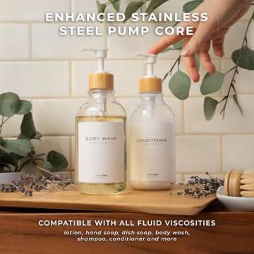 MaisoNovo Soap Dispensers 3-Piece Set | Bathroom Soap Dispenser | Kitchen Soap Dispenser Set | 16.9oz Clear Bottles with White Pumps Set of 2 with Tray