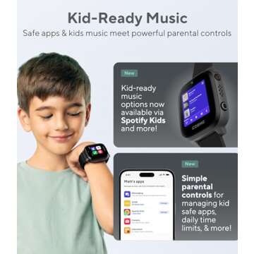 JrTrack 4 Kids Smart Watch by Cosmo | Phone Watch & GPS Tracker | Enhanced Parental Controls | Call, Text, Activity, School Lock | Kids Music | SIM Card Included | SOS & Safety Alerts | (Black)