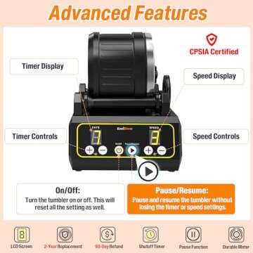 KoolStone C1 Rock Tumbler Kit - Professional Large 2.5LB Capacity, Up to 5X More Noise Cancelling, Adjustable Timer & Speed with Full Accessories & Memory Function, Ideal for Adults Kids