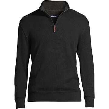 Lands' End Mens Bedford Rib Quarter Zip Sweater Black Regular Small