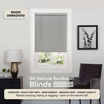 Cordless Room Darkening Mini Blind - 31 Inch Width, 64 Inch Length, 1" Slat Size - Gray - Cordless GII Deluxe Sundown Horizontal Windows Blinds for Interior by Achim Home Decor