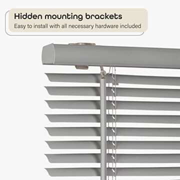 Cordless Room Darkening Mini Blind - 31 Inch Width, 64 Inch Length, 1" Slat Size - Gray - Cordless GII Deluxe Sundown Horizontal Windows Blinds for Interior by Achim Home Decor