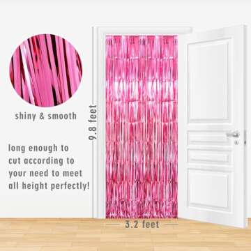 GOER 3.2 ft x 9.8 ft Metallic Tinsel Foil Fringe Curtains Party Photo Backdrop Party Streamers for Galentines Day,Birthday,Graduation,New Year Eve Decorations Wedding Decor (1 Pack, Hot Pink)