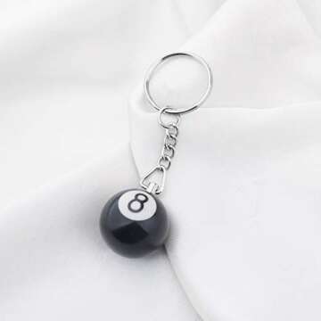 POTIY Billiards Ball Key Rings Pool Player Gift Lucky Black 8 Ball Charm Keychain (Single)