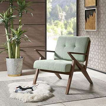 INK+IVY Rocket Mid,Century Modern Accent Chairs for Living Room with Solid Wood Frame Armrest and Legs, Upholstered Pipped Seat, Button Tufted Back Rest, Pecan Finish-Bed Decor, Family, Seafoam