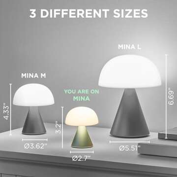 Lexon Mina Small Mushroom Lamp - LED Portable Bedside Light for Bedrooms, Kids & Nursery - Rechargeable with 12h Autonomy & Memory Dimmer, Aluminum - Dark Blue