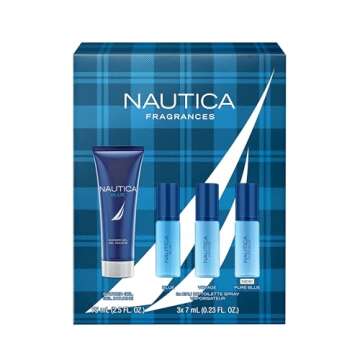 Nautica Fragrance 4-Piece Giftset, Shower Gel & Eau de Toilette, 2.5oz, 0.23oz (3)