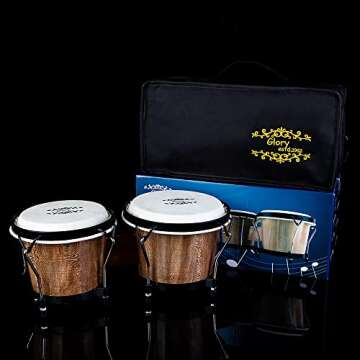 Glory Bongo Drums 6” and 7” Wood Percussion Instrument Bongos with bag and tuning Key,Dark Natural