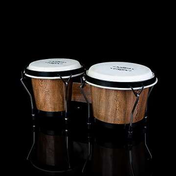 Glory Bongo Drums 6” and 7” Wood Percussion Instrument Bongos with bag and tuning Key,Dark Natural