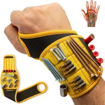 BINYATOOLS Magnetic Wristband with Super Strong Magnets Holds Screws, Nails, Drill Bit. Unique Wrist Support Design Cool Handy Gadget Gifts for Fathers, Boyfriends, Handyman, Electrician