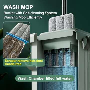 JOYMOOP Mop and Bucket with Wringer Set for Floor Cleaning and Wall Cleaner, Flat Mop and Bucket System Set with 2 Mops and 8 Large Microfiber Pads - Green