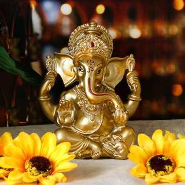 Indian Ganesh Statue Diwali Decor - Hindu God Diwali Gifts Small Golden Color Lord Ganesha Idol Home Mandir Pooja Murti Item Meditation Yoga Room Altar Decor Diwali Puja Gifts for Indian