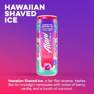 Alani Nu HAWAIIAN SHAVED ICE Sugar Free, Low Calorie Energy Drinks | 200mg Caffeine | Pre Workout Performance with Antioxidants | Biotin B Vitamins | Zero Sugar | 10 Calories | 12 Fl Oz Cans (12 Pack)