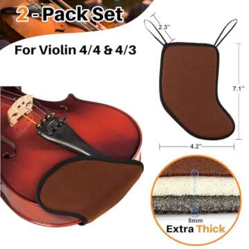 Eco Joy 2PK Violin Chin Rest (Extra Padded) | Violin Shoulder Rest, Soft Cotton Sponge for Violin 4/4 Full Size & 3/4 | Chin Pad for Violin and Viola (Brown, 2PK)