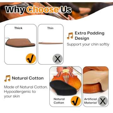 Eco Joy 2PK Violin Chin Rest (Extra Padded) | Violin Shoulder Rest, Soft Cotton Sponge for Violin 4/4 Full Size & 3/4 | Chin Pad for Violin and Viola (Brown, 2PK)