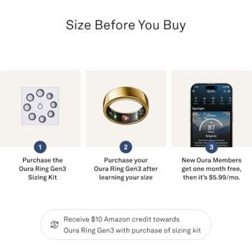 Oura Ring Gen3 Horizon - Gold - Size 7 - Smart Ring - Size First with Oura Ring Gen3 Sizing Kit - Sleep Tracking Wearable - Heart Rate - Fitness Tracker - 5-7 Days Battery Life