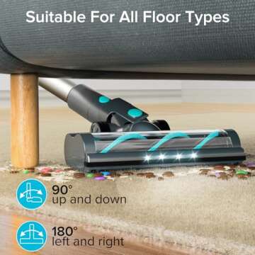 Belife BVC11 Cordless Vacuum Cleaner, 450W 38Kpa Stick Vacuum with 50 mins runtime, 13000RPM Burshless Motor, Powerful Vacuum Cleaners for Home Hardwood Floor pet Hair Carpet