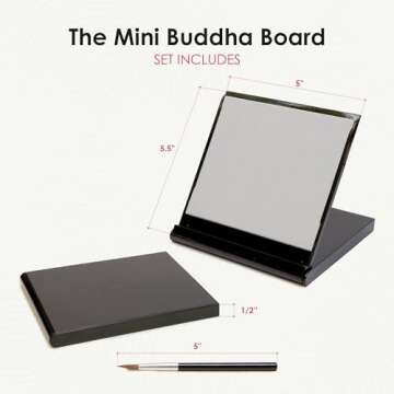 Mini Buddha Board Art Set: Water Drawing Writing Board w/ Mini Water Brush for Mindfulness & Meditation – Zen Based Drawing Board - Painting & Art Supplies – Ideal Relaxation Gifts (5” x 5”, Black)