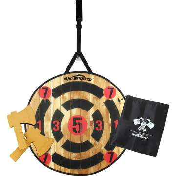 WIn SPORTS Toy Foam Axe Throwing Game - Indoor Outdoor Target Game,Includes Two Foam Axes, One 26” Easy Fold Target and A Carry Bag