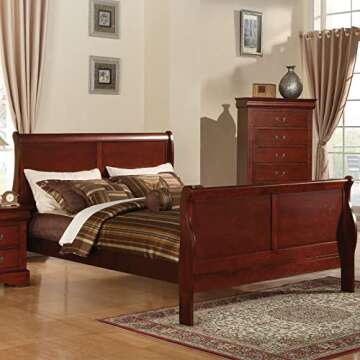 Acme Furniture Louis Philippe III Traditional Wood Sleigh Queen Bed in Cherry